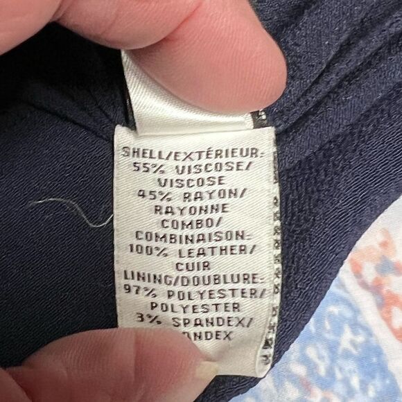 Diane von Furstenberg Valentine Navy Leather-Shoulder Top Womens Sz L - Picture 6 of 7